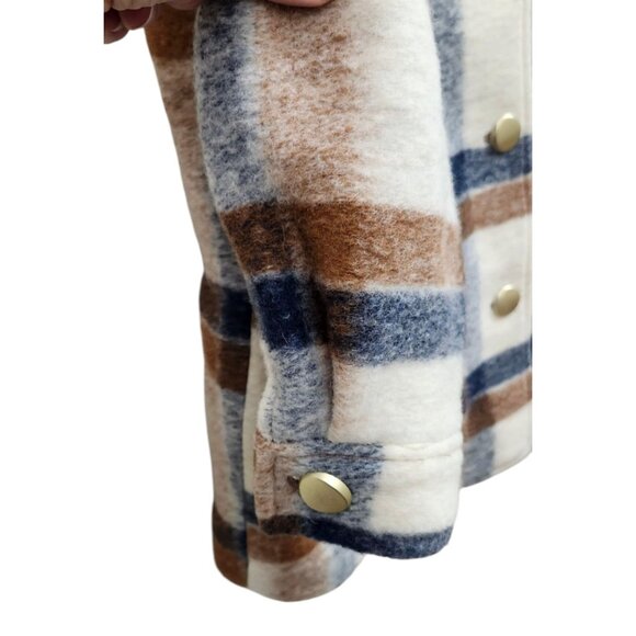 Zara Plaid Wool Blend Jacket With Gold Buttons In Cream Brown And Blue Size S - Picture 5 of 11